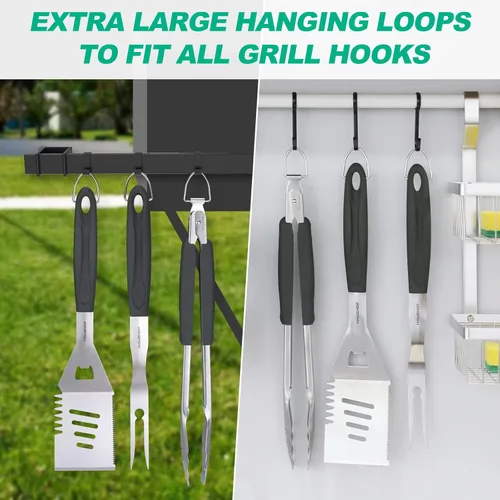 Miniatura 7 de HAUSHOF Accesorios para Parrilla Grandes de Servicio Pesado, Juego de Barbacoa, Regalos para Hombres y Mujeres - Espátula, Tenedor y Pinzas de Acero