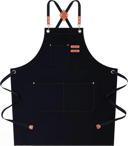 AFUN Delantales de chef para mujeres y hombres con bolsillos grandes, delantal de trabajo repelente al agua de lona de algodón, talla M a XXL (negro)