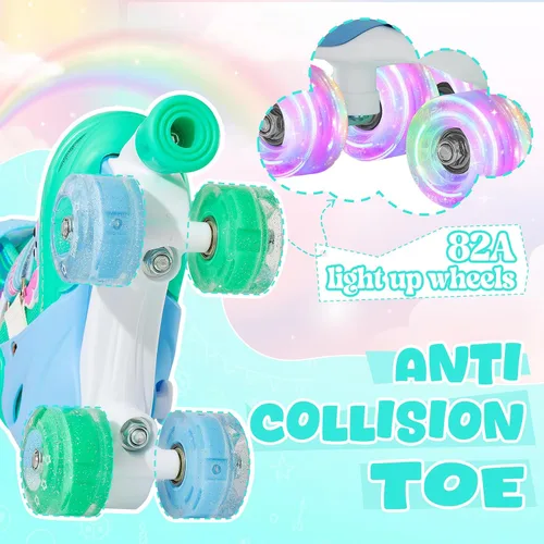 Miniatura 5 de SUPER YOUNGSTER Patines de ruedas ajustables con luces LED para niñas, diseño de unicornio para niñas de 4 a 6, 5 a 8, 8 a 12 años, patines para Cian