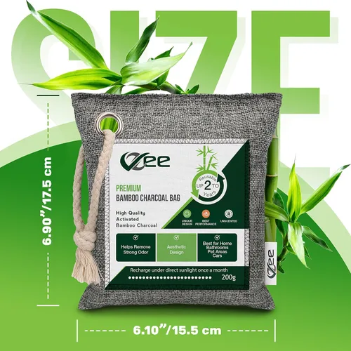 Miniatura 7 de 8 bolsas XL x 7.05 oz de carbón de bambú absorbente de olores (0.06 oz en total), bolsa purificadora de aire de carbón activado, eliminador