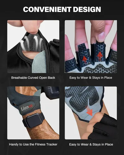 Miniatura 8 de LIONCO Guantes de entrenamiento para hombres y mujeres, guantes de levantamiento de pesas con gel transpirable acolchados de excelente agarre