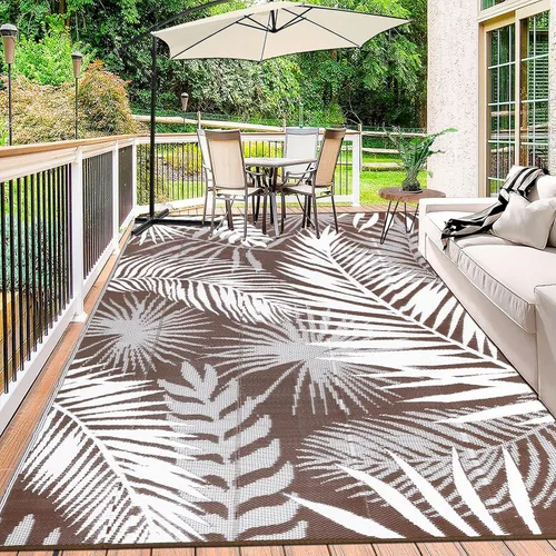 Alfombras para Exteriores 9'x12' para Patios, Alfombra de Paja de Plástico Reversible para Exteriores en Claro, Alfombra de Exterior Grande para RV,