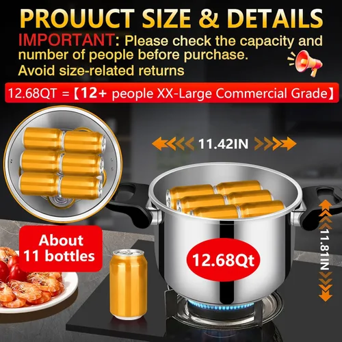 Miniatura 7 de Olla a presión de acero inoxidable de 12.68 cuartos de galón, olla a presión jumbo de gran capacidad, grado comercial, resistente, lista