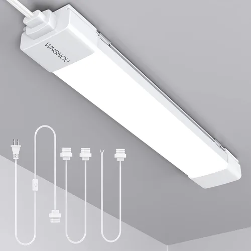 WNSNOU Lámpara de Tubo LED con Enchufe, Luz Utilitaria de Tienda de 1.4 pies, 1800 LM, 5000 K, Luz de Gabinete Enlazable para Garaje, Cocina, Baño,
