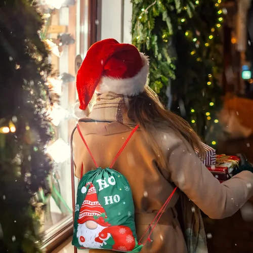 Miniatura 7 de Xuniea 12 bolsas de recuerdos de fiesta de Navidad para niños, mochila con cordón de Papá Noel, golosinas de Papá Noel, bolsas de regalo, regalos