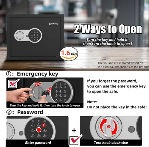 Miniatura 4 de [1.6 pies cúbicos] PATRON Caja Fuerte Ignífuga para el Hogar, Caja Fuerte para Documentos de Oficina, Cajas Fuertes de Seguridad Digital