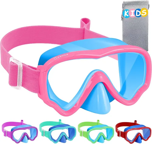 Vvinca Máscara de natación para niños con cubierta nasal, máscara de buceo con correa de tela antiniebla y lente anti-roturas para niños de 3 a 15