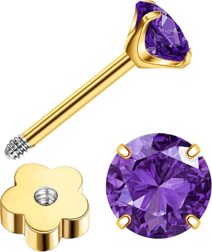 Miniatura 10 de Aretes de titanio G23 hechos a mano de 0.118 in, chapados en oro de 14 quilates, pequeños 5A+CZ, aretes de cartílago hipoalergénicos, aretes