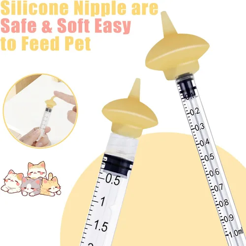 Miniatura 5 de Mini Botella de Alimentación para Mascotas y Jeringas con Tetinas para Gatos Pequeños, Perros, Gatitos, Cachorros, Conejos, Animales Pequeños
