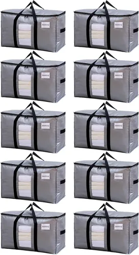 Miniatura 32 de TAILI - Bolsas de mudanza extra grandes, paquete de 10 bolsas negras resistentes para almacenamiento con ventana visible, asas envolventes