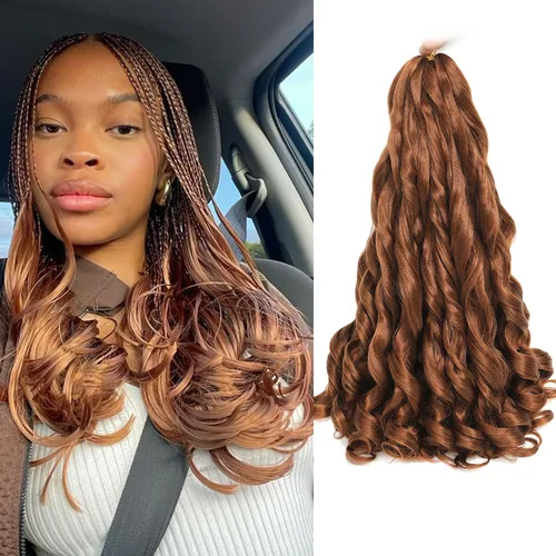 Miniatura 25 de Cabello Rizado Francés para Trenzar de 18 Pulgadas, 8 Paquetes Color Borgoña - Cabello para Trenzar Pre-Estirado con Rebote - Extensiones de Cabello