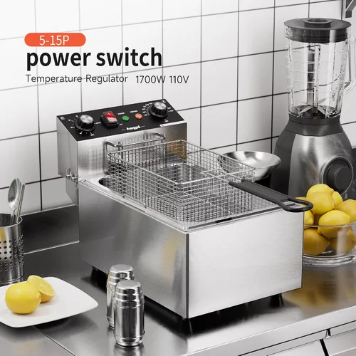 Miniatura 6 de Freidora eléctrica profunda de un solo tanque con canasta, capacidad 10L (10.5QT), freidoras eléctricas de encimera con temporizador de 60 minutos