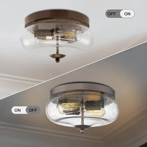 Miniatura 2 de Darkaway - Lámparas de techo de bronce aceitado, montaje empotrado para interior y exterior con pantalla de vidrio semillado para pasillo de granja