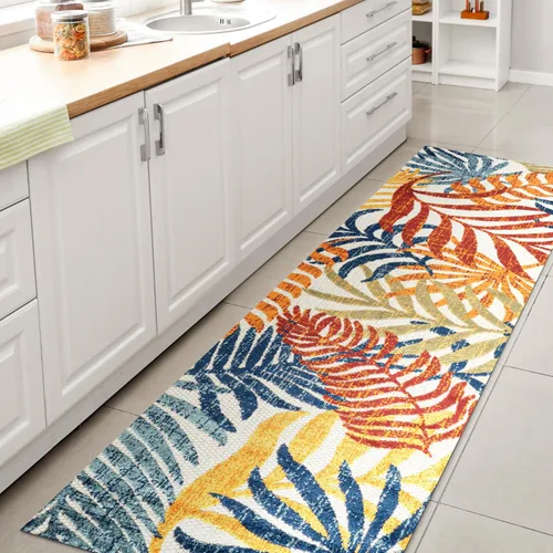 Miniatura 12 de JONATHAN Y Tropics Palm Leaves Indoor Outdoor Runner Rug 2X8 Cream/Dark Blue, Boho for Backyard, Patio, Porch, Easy-Cleaning, High Traffic