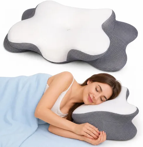 VALTER Almohada cervical para el cuello para aliviar el dolor, almohada ortopédica de espuma viscoelástica para dormir boca abajo, soporte