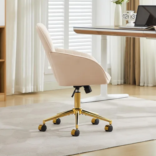 Miniatura 5 de YITAI Sillones de escritorio de oficina de terciopelo con base dorada y ruedas, sillas de tocador tapizadas modernas giratorias 360 grados de altura