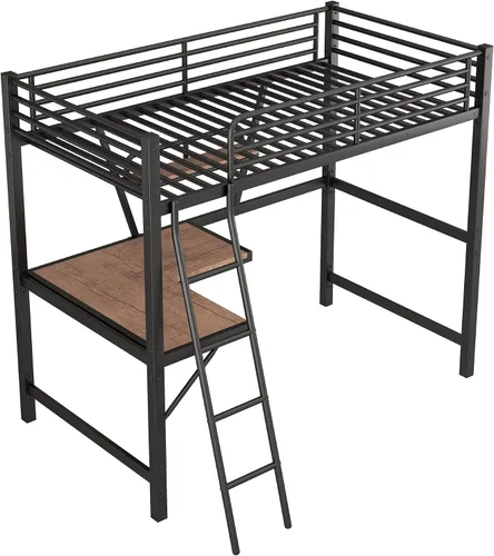Miniatura 5 de Merax Litera individual de metal pesado con escritorio/barandilla de longitud completa para niños y niñas, no necesita somier, color negro