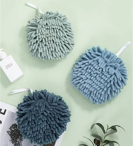 Miniatura 5 de Paquete de 4 toallas de mano de chenilla para baño, secado rápido, toalla de baño de manos con bucles para colgar, microfibra absorbente para secado