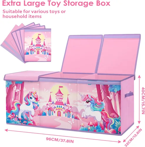 Miniatura 2 de Caja de juguetes grande organizadora con tapa abatible para niños, caja de almacenamiento de juguetes Oxford plegable con asas para niños y niñas