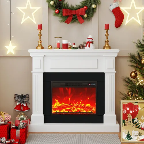 Miniatura 11 de Chimenea eléctrica de 40 pulgadas con repisa, chimenea eléctrica de 18 pulgadas, llama 3D altamente realista, botón y control remoto, mantel