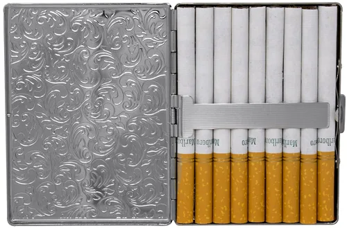 Miniatura 3 de Juego de 2 cajas de cigarrillos ultra compactas de los años 100 chapadas en metal y caja de almacenamiento (plata antigua victoriana)