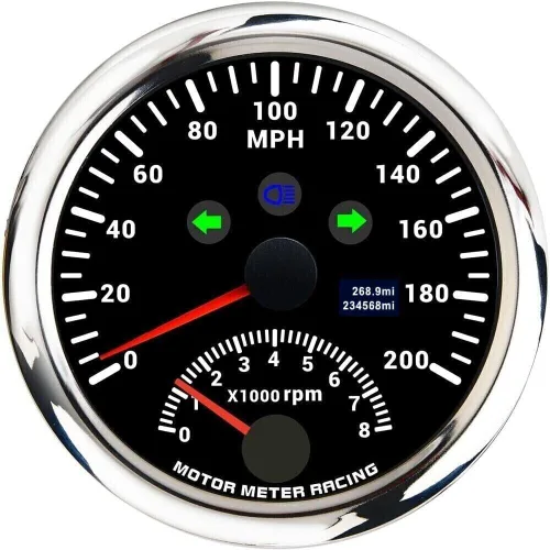 Miniatura 26 de MOTOR METER RACING Serie Pro W 85mm 3-3/8" Velocímetro GPS digital Odómetro 193 km/h Esfera negra LED blanco Impermeable para coche, camión, barco