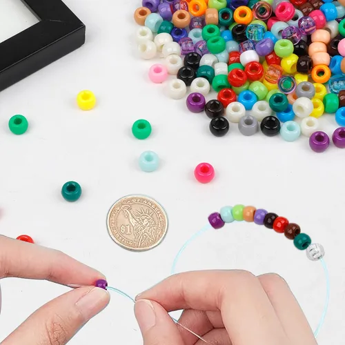 Miniatura 4 de Cuentas de Pony de Plástico Coloridas para Pulsera para Hacer Joyas para Pulseras de Amistad 6x9mm Multicolor para Cuentas Trenzado de Cabello