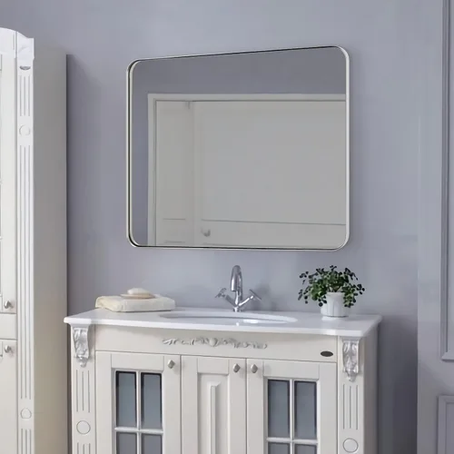 Miniatura 9 de ANDY STAR Espejo cromado para baño, espejo de pared con marco de metal de 30x36 pulgadas con esquina redondeada, espejo moderno rectangular