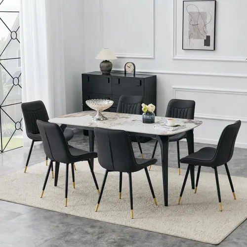Miniatura 28 de Modern Dining Table Set for 4,50" Sintered Stone Table Set for 4,Marble Dining Table Set of 4 with Upholstered Chair,5 Piece Rectangular Dining Room