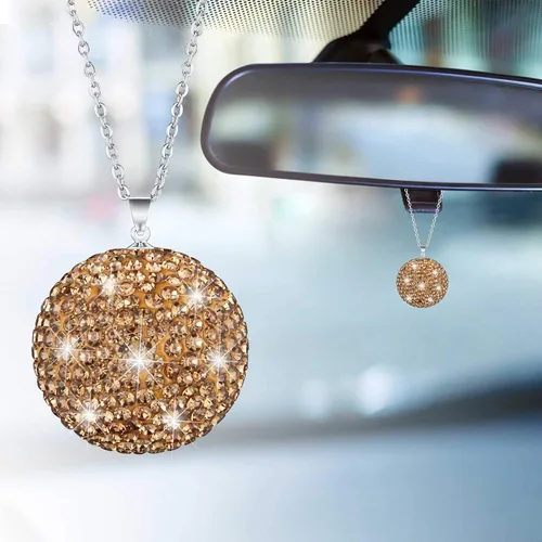 Miniatura 8 de WINKA Bola de cristal brillante para decoración del espejo retrovisor del automóvil, adorno colgante de diamantes de imitación para decoración