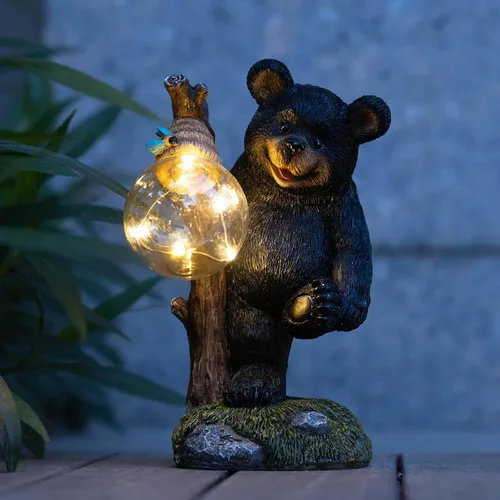 Miniatura 6 de Suyorpe Estatuas de jardín con luz decorativa de oso, estatua solar de oso exterior, decoración de jardín de animales, decoración divertida