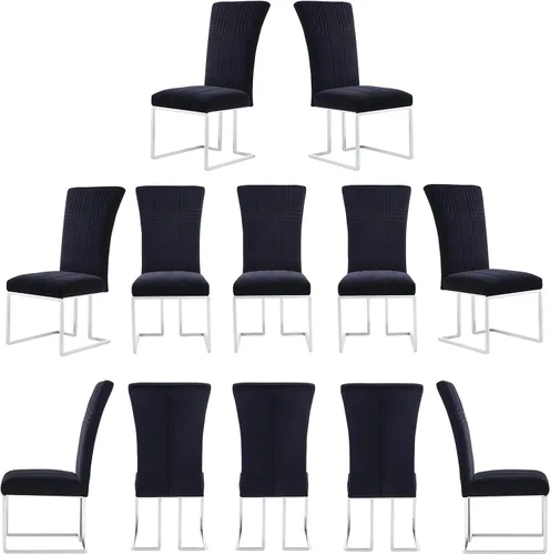 Miniatura 12 de AUZ Juego de 6 sillas de comedor negras y doradas, sillas tapizadas de terciopelo negro con patas de trineo de acero inoxidable pulido, sillas