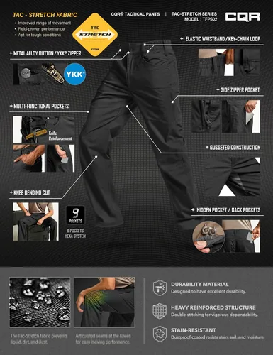 Miniatura 16 de CQR – Pantalones tácticos elásticos tipo cargo para hombre, resistentes al agua, de tela ripstop (antidesgarros), ligeros, ideales para uso diario