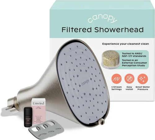 Canopy Cabezal de ducha filtrado, de alta presión para agua dura, para eliminar impurezas para cuero cabelludo, piel y cabello más saludables, Níquel