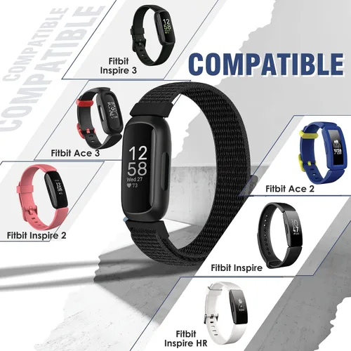 Miniatura 4 de Bcuckood Correa de nailon compatible con Fitbit Inspire 3/2/HR/Fitbit Ace 3/2, correa deportiva de nailon suave, transpirable, ajustable, correa