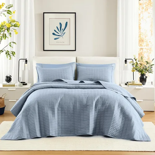Miniatura 30 de Comfort Spaces Juego de edredón de tamaño King extragrande de color blanco de 120 x 118 pulgadas, colcha acolchada de microfibra ligera de verano