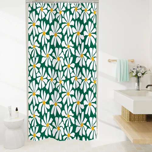 Miniatura 28 de Litabel Cortina de Ducha Pequeña para Cabina 36 x 72 pulgadas, Cortina de Ducha Estrecha de Tela Floral de Media Margarita para Baño Femenino, Juego
