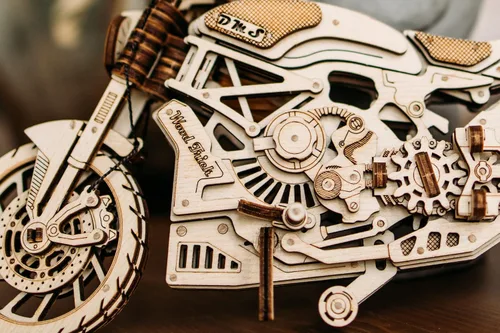 Miniatura 5 de Wood Trick Motocicleta con banda de goma para paseos con motor de hasta 16 pies, kits de modelos mecánicos para adultos, rompecabezas de madera 3D