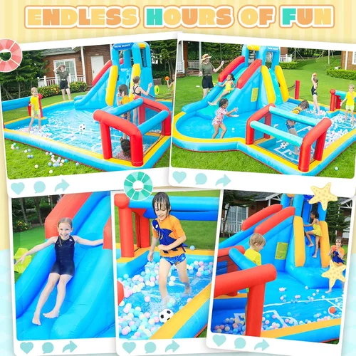 Miniatura 3 de Doctor Dolphin Casa de rebote para niños, casa inflable con tobogán, casa hinchable para niños, castillo hinchable para tobogán acuático inflable