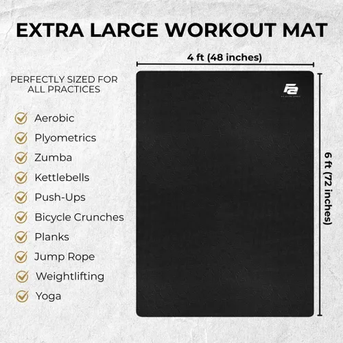 Miniatura 6 de Fit Active Sports Alfombrilla de entrenamiento extragrande de 6 x 4 pies con bolsa de transporte y correas, resistente, antideslizante