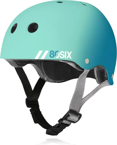 Casco Multideporte Triple Certificado 80Six - Ideal para Bicicleta, Monopatín, Patineta, Patines en Línea y Patinaje en Línea Surf Verde Teal Fade