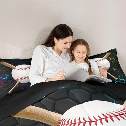 Miniatura 5 de Erosebridal Juego de edredón de béisbol tamaño individual, juegos de ropa de cama deportiva para niños, edredones y juegos de ropa de cama de nido
