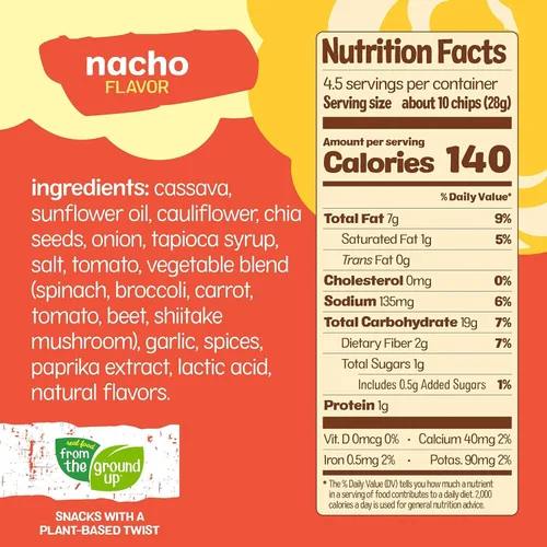 Miniatura 2 de REAL FOOD FROM THE GROUND UP Chips de tortilla de coliflor, 4.5 onzas (paquete de 6)