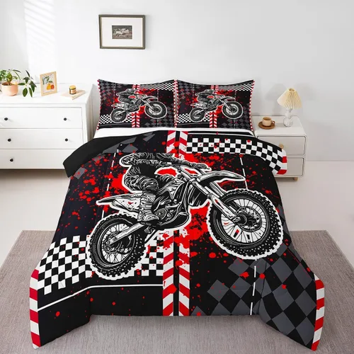 Miniatura 8 de Feelyou Kids Green Dirt Bike Duvet Insert Twin Size, Extreme Sports Comforter Set Boys Girls Motorbike Bedding Set Teens Bedroom Decor Microfiber