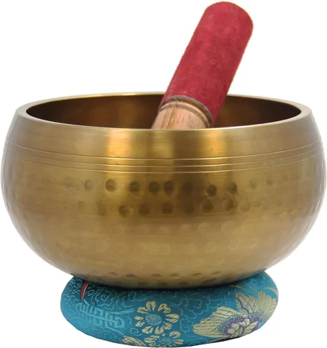 Miniatura 6 de DharmaObjects Juego de mazo tibetano de 5.5 pulgadas con cojín de cuenco de canto martillado a mano oscura