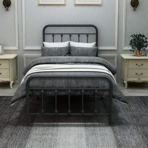 Miniatura 8 de Majnesvon Base de cama de plataforma de metal, base de cama de metal con cabecera y estribo, base de colchón, no necesita somier, fácil montaje