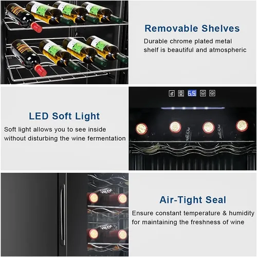 Miniatura 7 de Winado Refrigerador de vino con compresor de 28 botellas con temperatura ajustable, mini refrigerador de vino compacto independiente con control