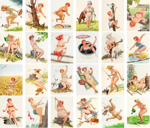 Miniatura 2 de PIXILUV HILDA - Postales vintage (24 piezas de 4 x 6 pulgadas cada una) HILDA Divertidas Curvas Sexy Pinup Girl Redhead Plus Size Model Girl Vintage
