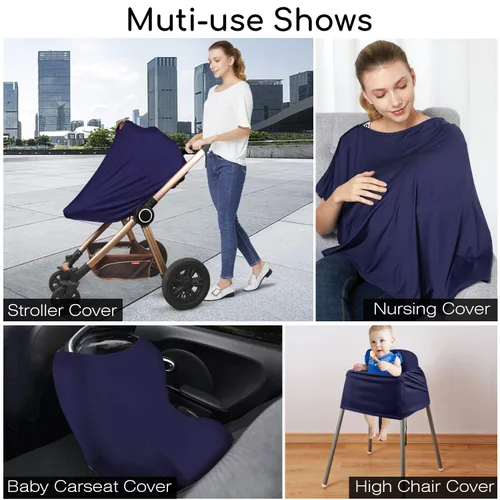 Miniatura 7 de Funda de lactancia y poncho de lactancia para bebé, cubierta de lactancia materna multiusos para toldo de asiento de automóvil, funda de asiento Azul