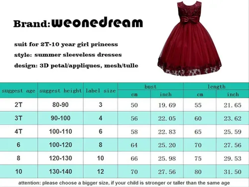 Miniatura 5 de WEONEDREAM Vestido de encaje elegante para niñas, para bodas, princesas o fiestas